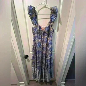 Free The Roses blue yellow and purple floral maxi dress size medium